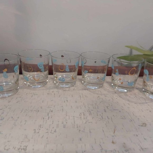 SIX 1950s Federal Atomic Age Boomerang Fantasy Cocktail Glasses - Picture 1 of 3